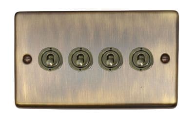 G&H CAB384-AB Standard Plate Antique Brass 4 Gang 1 or 2 Way Toggle Light Switch