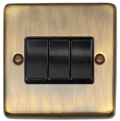 G&H CAB3B Standard Plate Antique Brass 3 Gang 1 or 2 Way Rocker Light Switch