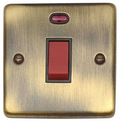 G&H CAB46B Standard Plate Antique Brass 45 Amp DP Cooker Switch & Neon Single Plate