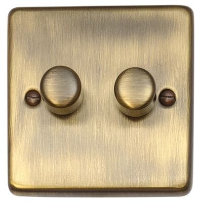 G&H CAB522 Standard Plate Antique Brass 2 Gang 1 or 2 Way LED Dimmer Switch