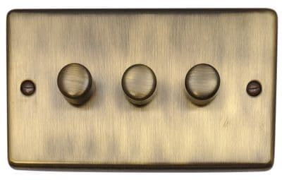 G&H CAB523 Standard Plate Antique Brass 3 Gang 1 or 2 Way LED Dimmer Switch