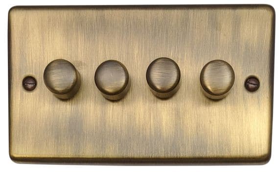 G&H CAB524 Standard Plate Antique Brass 4 Gang 1 or 2 Way LED Dimmer Switch