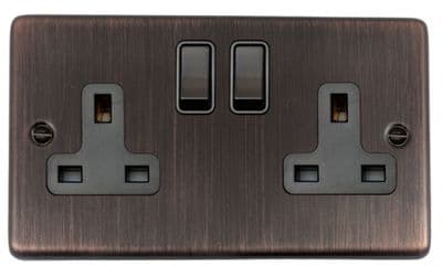 G&H CAC10B Standard Plate Antique Copper 2 Gang Double 13A Switched Plug Socket