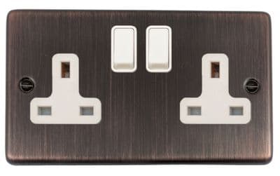 G&H CAC10W Standard Plate Antique Copper 2 Gang Double 13A Switched Plug Socket