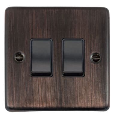 G&H CAC2B Standard Plate Antique Copper 2 Gang 1 or 2 Way Rocker Light Switch