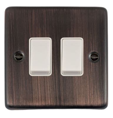 G&H CAC2W Standard Plate Antique Copper 2 Gang 1 or 2 Way Rocker Light Switch