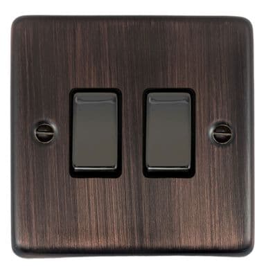 G&H CAC302 Standard Plate Antique Copper 2 Gang 1 or 2 Way Rocker Light Switch