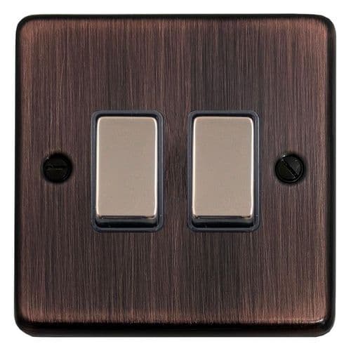 G&H CAC302 Standard Plate Antique Copper 2 Gang 1 or 2 Way Rocker Light Switch