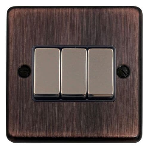 G&H CAC303 Standard Plate Antique Copper 3 Gang 1 or 2 Way Rocker Light Switch