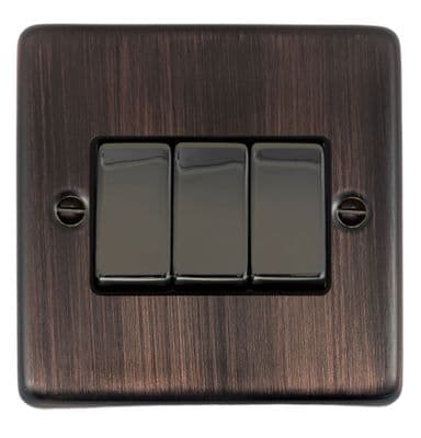 G&H CAC303 Standard Plate Antique Copper 3 Gang 1 or 2 Way Rocker Light Switch