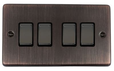 G&H CAC304 Standard Plate Antique Copper 4 Gang 1 or 2 Way Rocker Light Switch