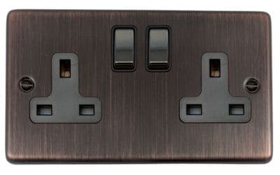 G&H CAC310 Standard Plate Antique Copper 2 Gang Double 13A Switched Plug Socket