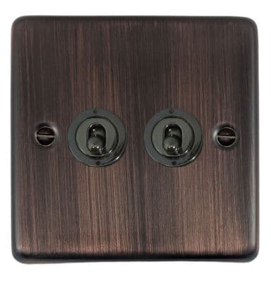 G&H CAC382-BN Standard Plate Antique Copper 2 Gang 2 Way Toggle Light Switch