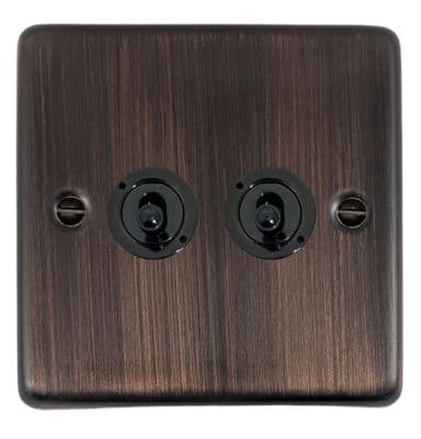 G&H CAC382-FBK Standard Plate Antique Copper 2 Gang 1 or 2 Way Toggle Light Switch