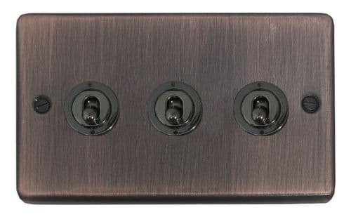 G&H CAC383-BN Standard Plate Antique Copper 3 Gang 1 or 2 Way Toggle Light Switch