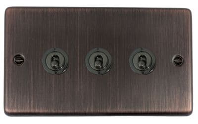 G&H CAC383-BN Standard Plate Antique Copper 3 Gang 1 or 2 Way Toggle Light Switch
