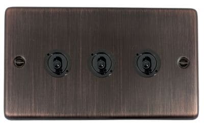G&H CAC383-FBK Standard Plate Antique Copper 3 Gang 2 Way Toggle Light Switch