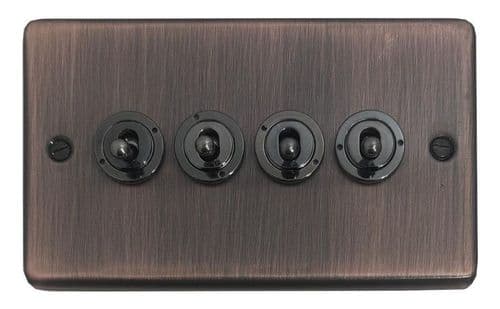 G&H CAC384-FBK Standard Plate Antique Copper 4 Gang 1 or 2 Way Toggle Light Switch