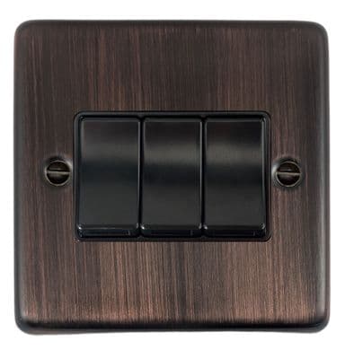 G&H CAC3B Standard Plate Antique Copper 3 Gang 1 or 2 Way Rocker Light Switch