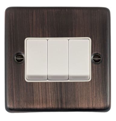G&H CAC3W Standard Plate Antique Copper 3 Gang 1 or 2 Way Rocker Light Switch