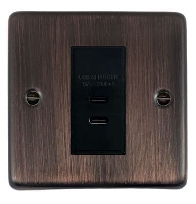 G&H CAC42B Standard Plate Antique Copper 1 Gang USB Charger 3.1A Dual USB C