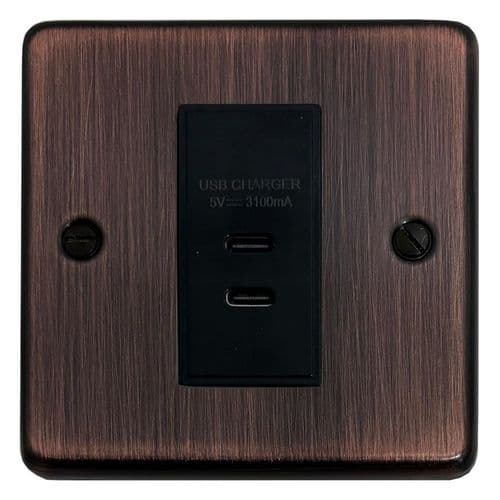 G&H CAC42B Standard Plate Antique Copper 1 Gang USB Charger 3.1A Dual USB C