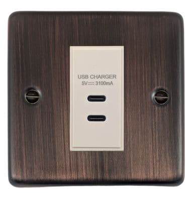 G&H CAC42W Standard Plate Antique Copper 1 Gang USB Charger 3.1A Dual USB C