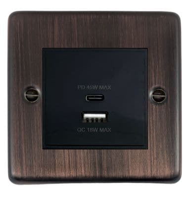 G&H CAC43B Standard Plate Antique Copper 1 Gang USB Quick Charge 45W Dual USB A + C