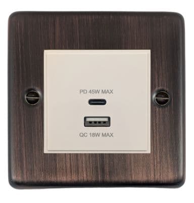 G&H CAC43W Standard Plate Antique Copper 1 Gang USB Quick Charge 45W Dual USB A + C