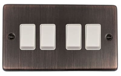 G&H CAC4W Standard Plate Antique Copper 4 Gang 1 or 2 Way Rocker Light Switch
