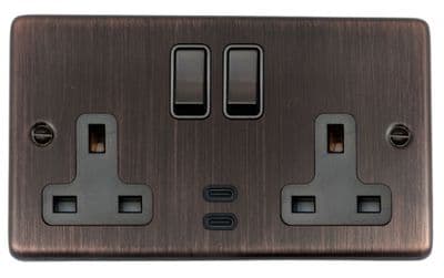 G&H CAC913B Standard Plate Antique Copper 2 Gang Double 13A Plug Socket Dual 4.2A USB C