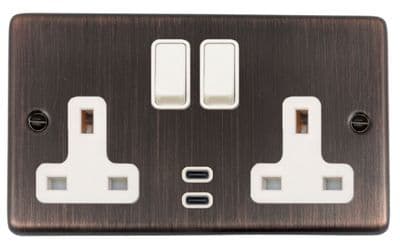 G&H CAC913W Standard Plate Antique Copper 2 Gang Double 13A Plug Socket Dual 4.2A USB C