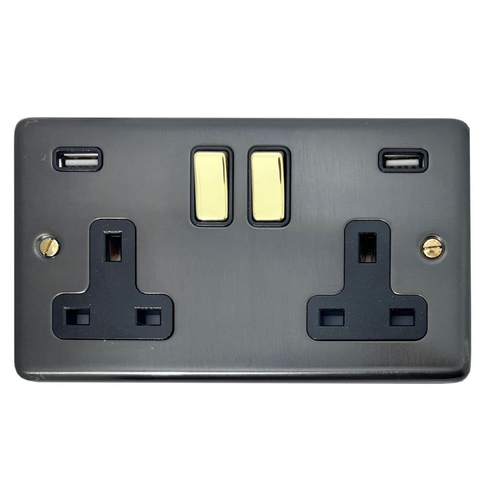 G&H CBB3910-PB Standard Plate Black Bronze 2 Gang Double 13A Switched ...
