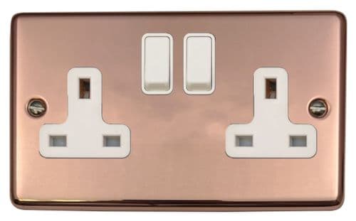 G&H CBC10W Standard Plate Bright Copper 2 Gang Double 13A Switched Plug Socket