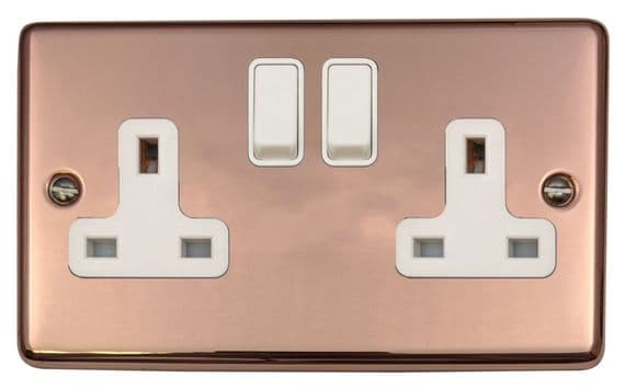 G&H CBC10W Standard Plate Bright Copper 2 Gang Double 13A Switched Plug Socket