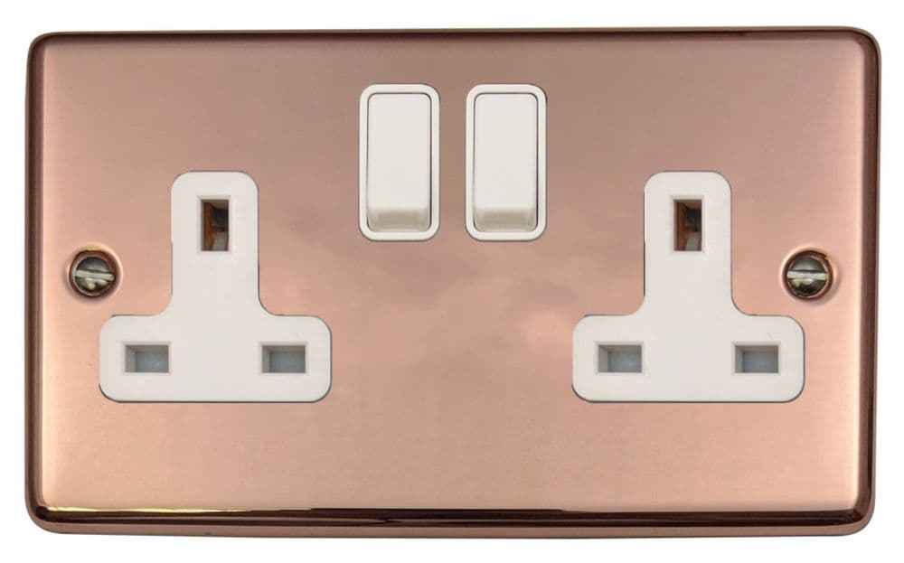 G&H CBC10W Standard Plate Bright Copper 2 Gang Double 13A Switched Plug Socket
