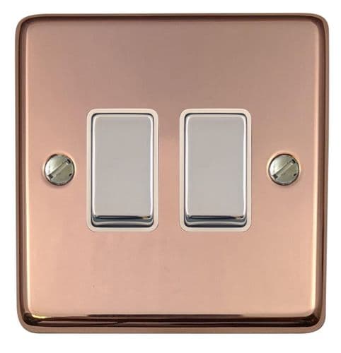 G&H CBC202 Standard Plate Bright Copper 2 Gang 1 or 2 Way Rocker Light Switch