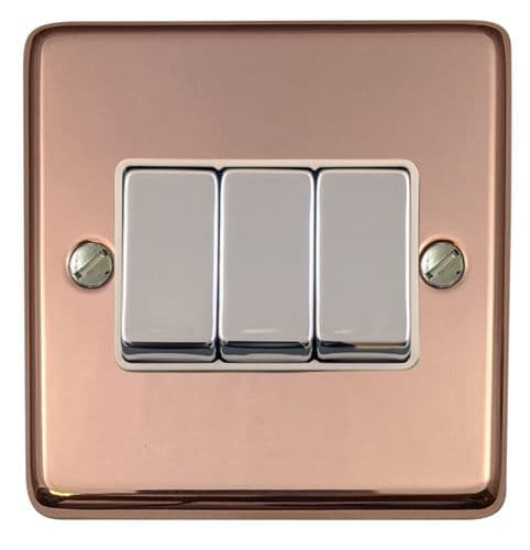 G&H CBC203 Standard Plate Bright Copper 3 Gang 1 or 2 Way Rocker Light Switch