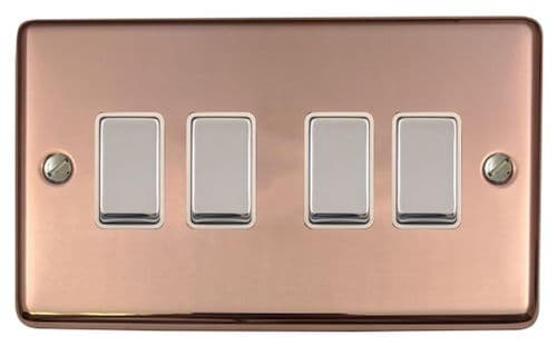 G&H CBC204 Standard Plate Bright Copper 4 Gang 1 or 2 Way Rocker Light Switch