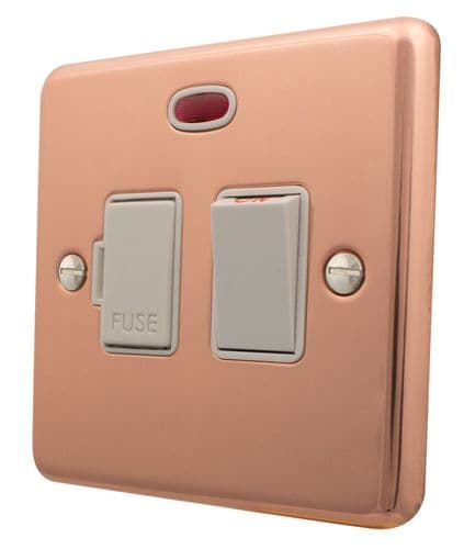 G&H CBC27W Standard Plate Bright Copper 1 Gang Fused Spur 13A Switched & Neon
