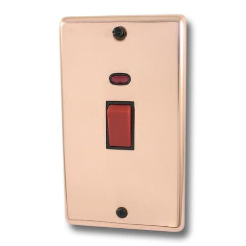 G&H CBC28B Standard Plate Bright Copper 45 Amp DP Cooker Switch & Neon Vertical Plate