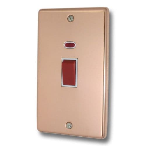 G&H CBC28W Standard Plate Bright Copper 45 Amp DP Cooker Switch & Neon Vertical Plate