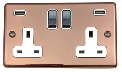 G&H CBC2910 Standard Plate Bright Copper 2 Gang Double 13A Switched Plug Socket 2.1A USB