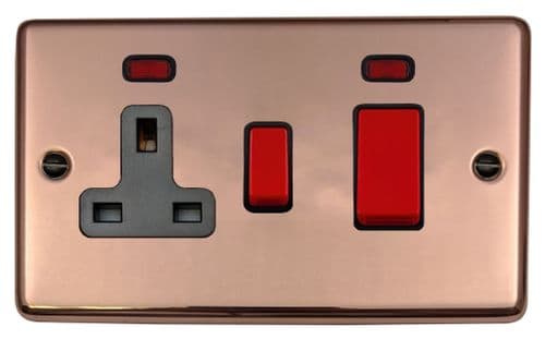 G&H CBC29B Standard Plate Bright Copper 45 Amp DP Cooker Switch & 13A Switched Socket