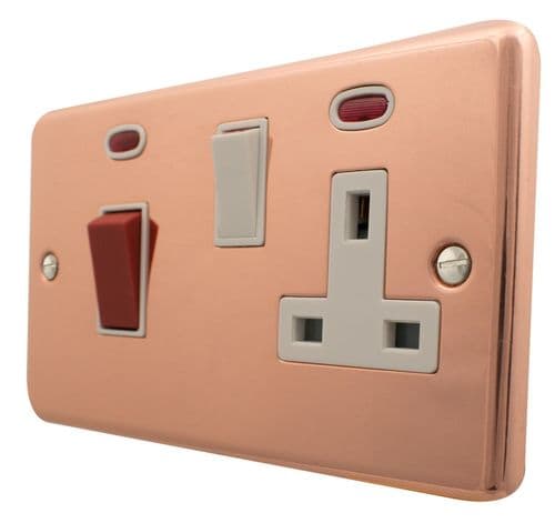 G&H CBC29W Standard Plate Bright Copper 45 Amp DP Cooker Switch & 13A Switched Socket