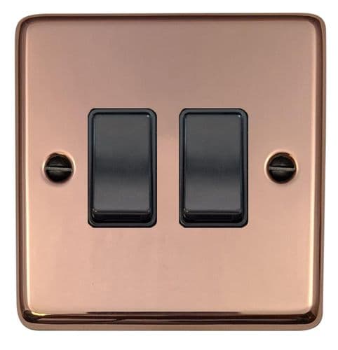 G&H CBC2B Standard Plate Bright Copper 2 Gang 1 or 2 Way Rocker Light Switch