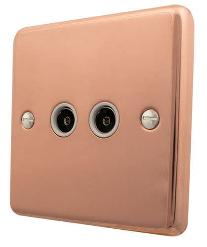 G&H CBC36W Standard Plate Bright Copper 2 Gang TV Coax Socket Point