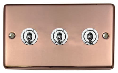 G&H CBC383-PC Standard Plate Bright Copper 3 Gang 1 or 2 Way Toggle Light Switch
