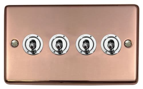 G&H CBC384-PC Standard Plate Bright Copper 4 Gang 1 or 2 Way Toggle Light Switch
