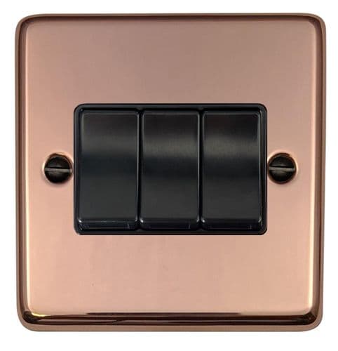 G&H CBC3B Standard Plate Bright Copper 3 Gang 1 or 2 Way Rocker Light Switch